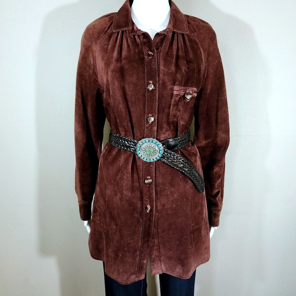 VTG FOX RUN Burgundy Brown Suede Leather Button Down Shirt Jacket - Picture 10 of 15